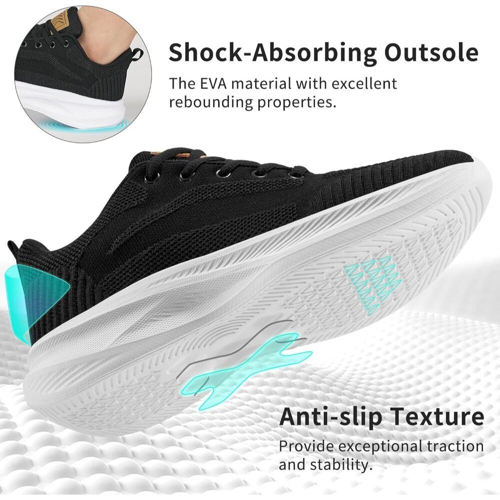 Women Sneakers Walking Comfortable Breathable Tennis Shoes Athletic Sports Black - Picture 5 of 7
